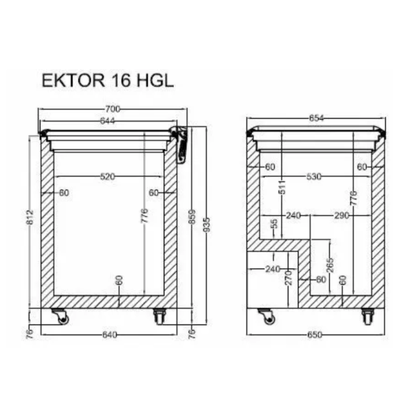 Морозильна скриня, лар з відкидним прямим склом CRYSTAL Ektor 16 HGL