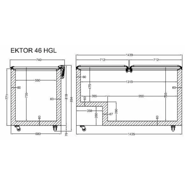Морозильная камера, ларь с откидным прямым стеклом CRYSTAL Ektor 46 HGL