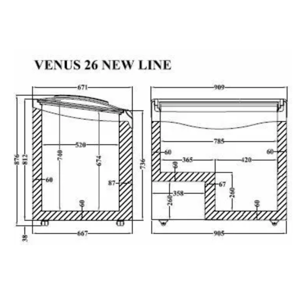 Морозильна камера. Морозильний лар з гнутим склом CRYSTAL Venus NL 26