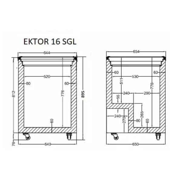 Морозильний лар з прямим склом CRYSTAL Ektor-16 SGL LED