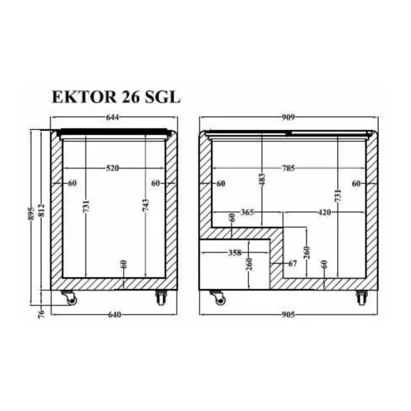 Морозильна скриня, лар з прямим склом CRYSTAL Ektor 26 SGL