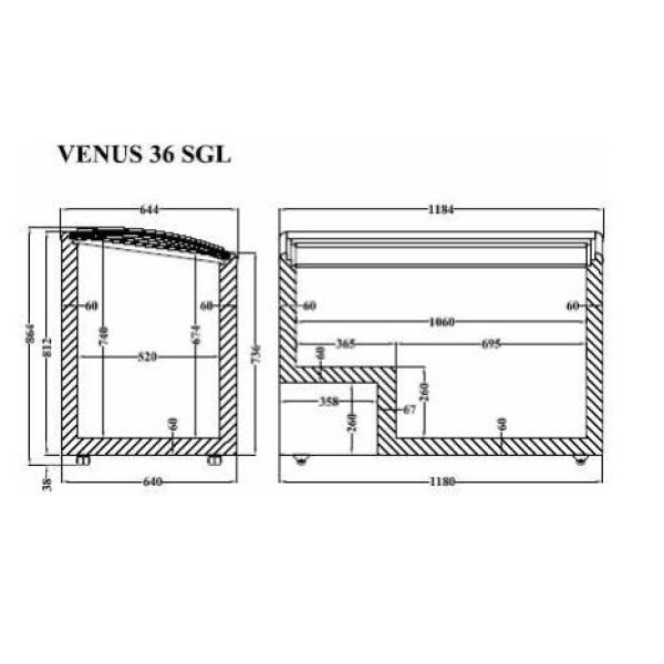 Морозильний лар з гнутим склом Crystal Venus 36 SGL