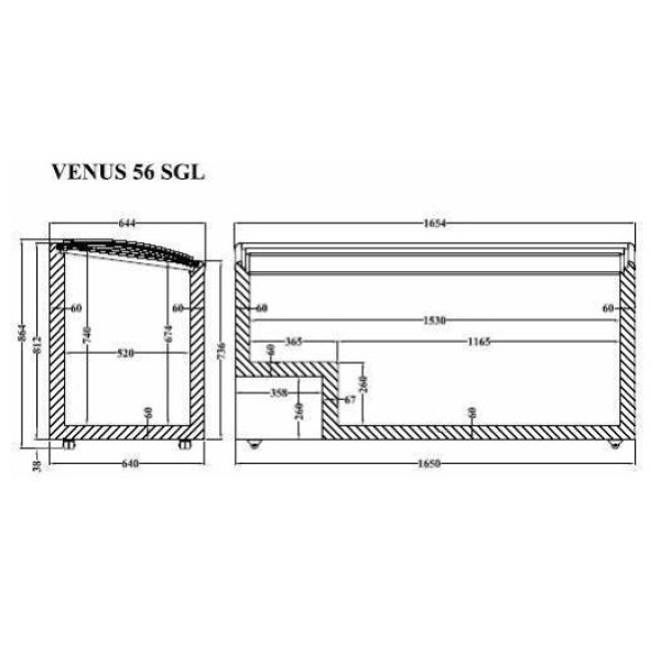Морозильний лар з гнутим склом Crystal Venus 56 SGL