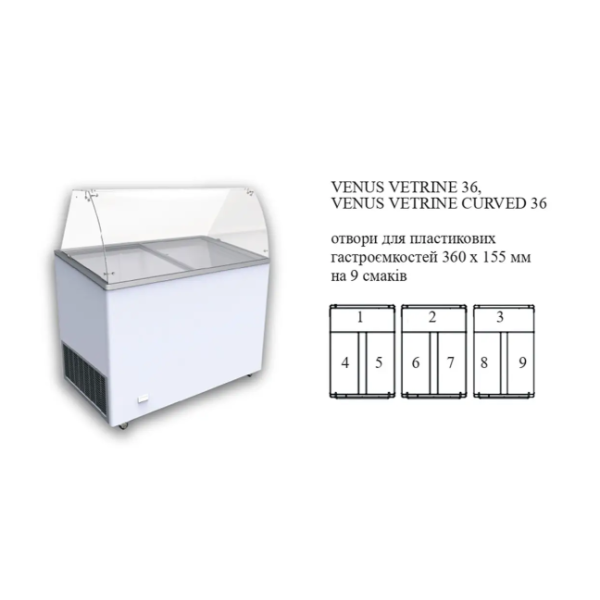Морозильная витрина с гнутым стеклом CRYSTAL Venus Vetrine Curved 36