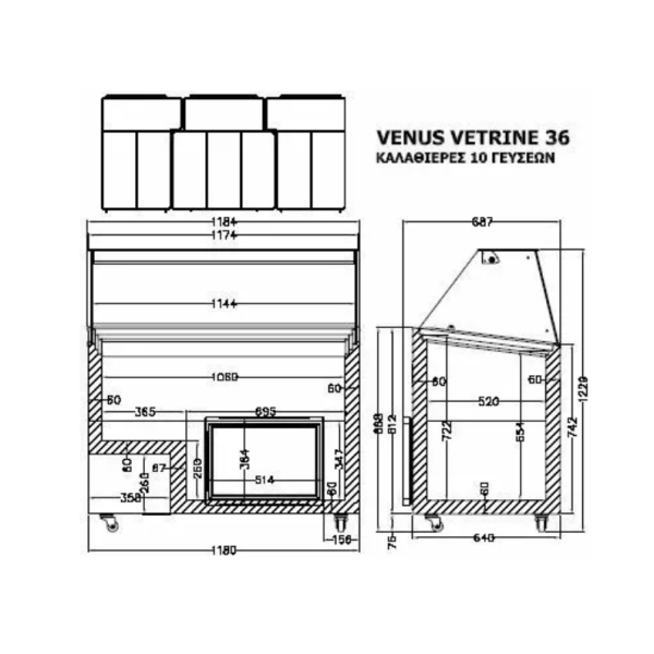 Морозильная витрина с гнутым стеклом CRYSTAL Venus Vetrine Curved 36