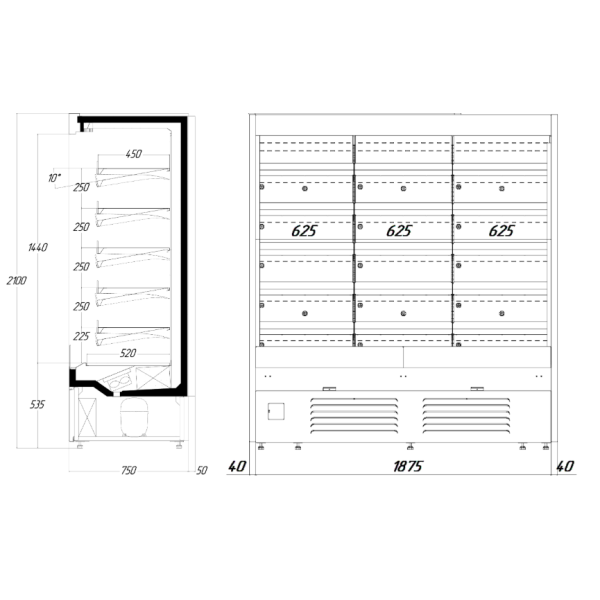 Холодильна вітрина пристінна  JUKA ADX187 (без бокових панелей)