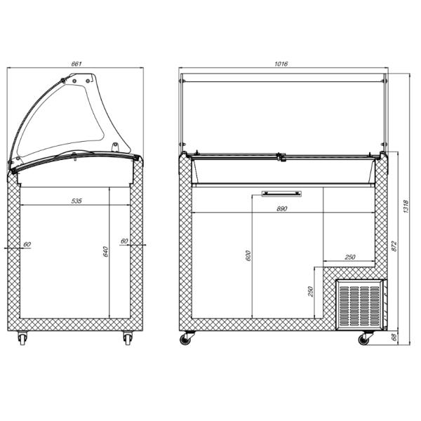 Морозильная витрина ларь с гнутым стеклом JUKA M300SL