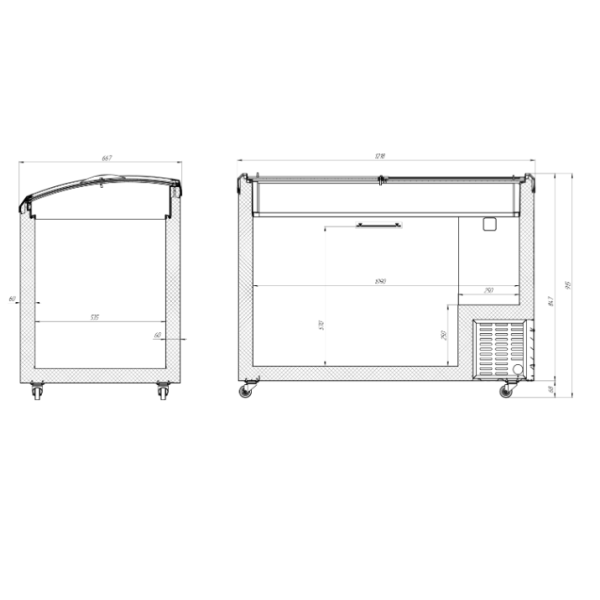 Морозильна скриня лар з гнутим розсувним склом JUKA N400SF (-5С...+5С)