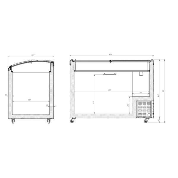 Морозильна скриня лар з гнутим розсувним склом JUKA N200SF (-5С...+5С)
